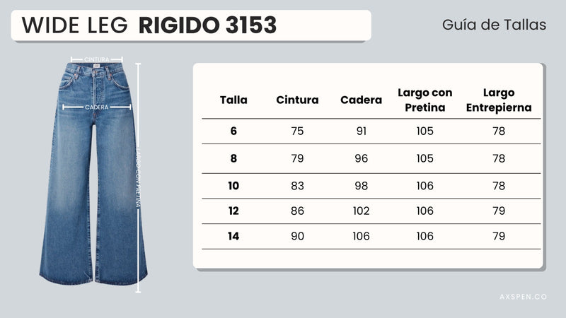 Tabla de tallajes para Jean Wide Leg Gris Ax-3153 Rigido