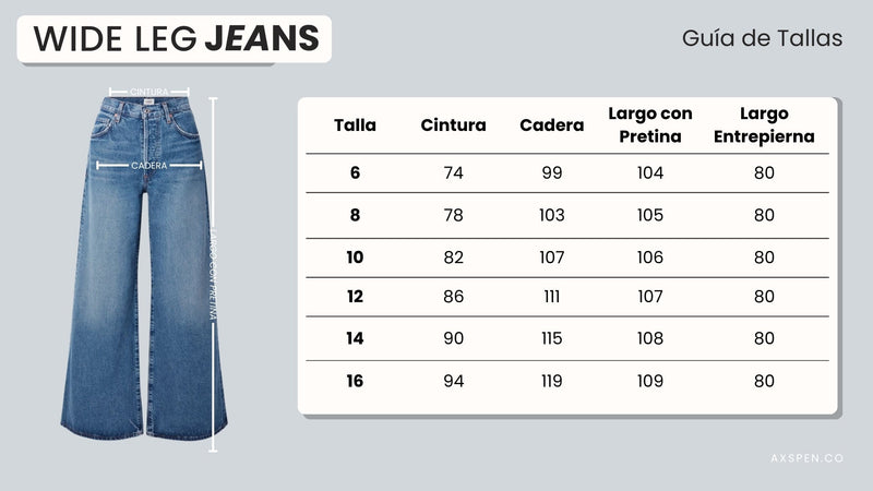 Tabla de tallajes para Jean wide leg 2949 Rígido