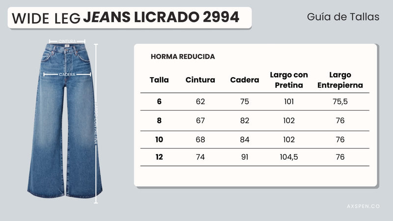 Tabla de tallajes para Jean Axspen Straight Ax-2994 Licrado