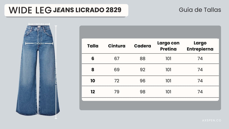 Tabla de tallajes para Jean Wide Leg Axspen Ox-2829 Licrado