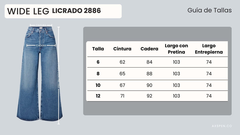 Tabla de tallajes para Jean Axspen Wide Leg  Brillos Ax-2886