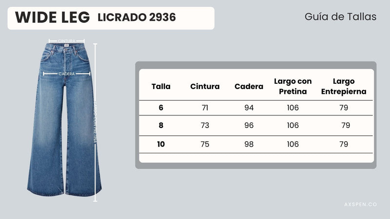 Tabla de tallajes para Jean Wide Leg Ax-2936 LIcrado