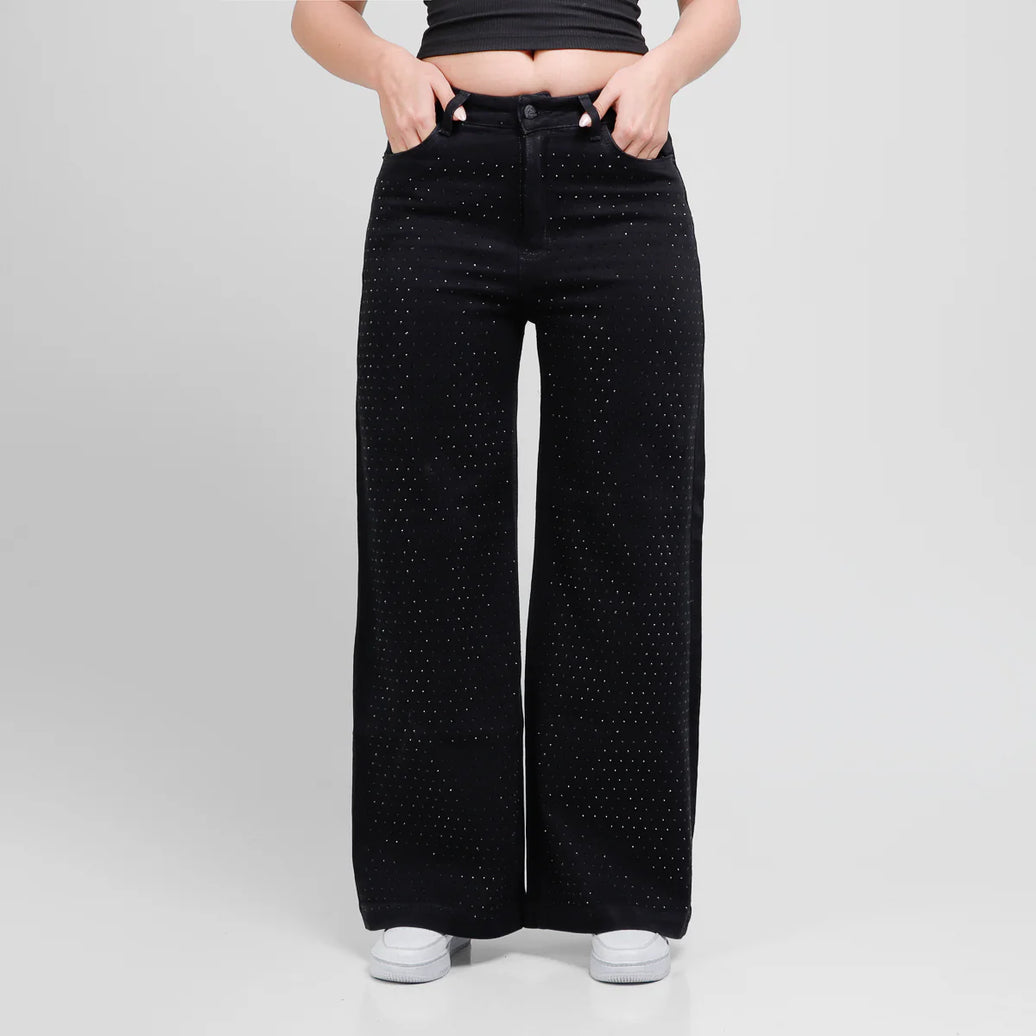 Jean Axspen Wide Leg Negro Ax-2889 Brillos