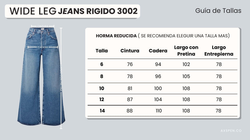 Tabla de tallajes para Jean Axspen Wide Leg Ax-3002
