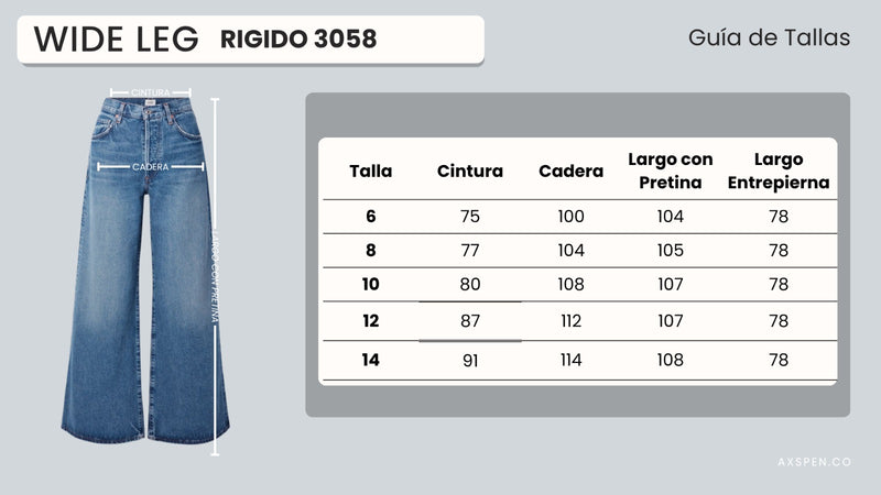 Tabla de tallajes para Jean Wide Leg Ax-3058 Rigido