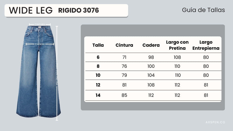 Tabla de tallajes para Jean Wide Leg Marfil Ax-3076 Rigido