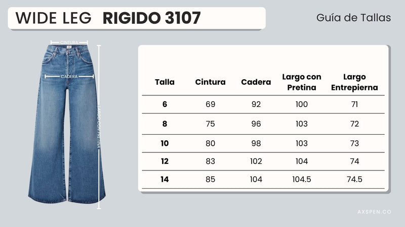 Tabla de tallajes para Jean Wide Leg Marfil Ax-3107 Rigido Premium
