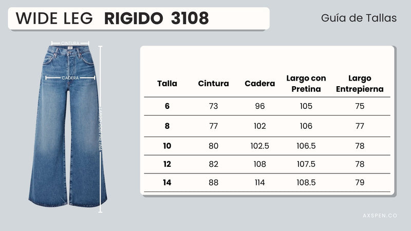 Tabla de tallajes para Jean Wide Leg Ax-3108 Rigido