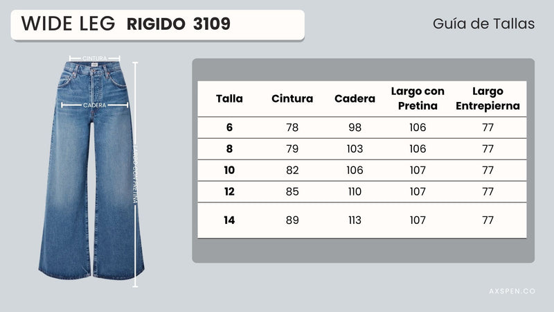 Tabla de tallajes para Jean Wide Leg Marfil Ax-3109 Rigido