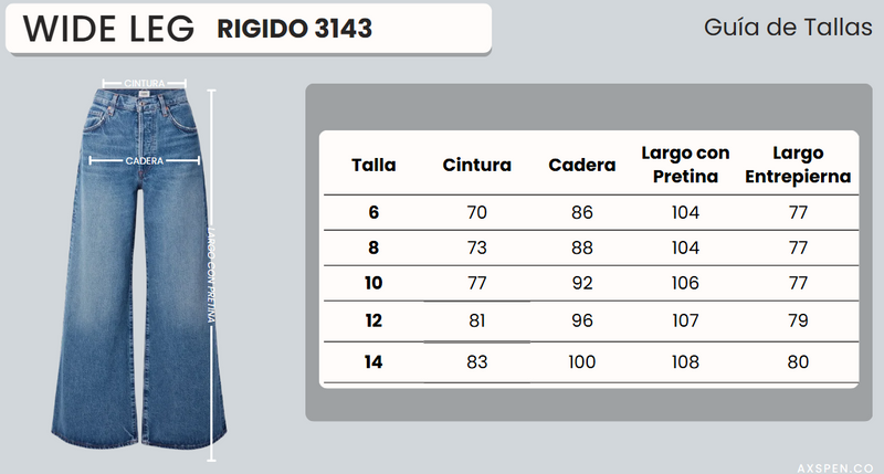 Tabla de tallajes para Pantalón Wide Leg Ax-3143 Preimum Horma reducida