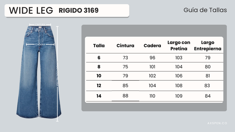 Tabla de tallajes para Pantalón Wide Leg Ax-3169 Premium Licrado