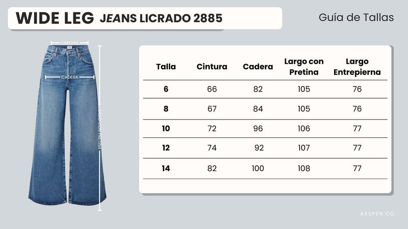 Tabla de tallajes para Jean Wide Leg Axspen Licrado Ax-2885