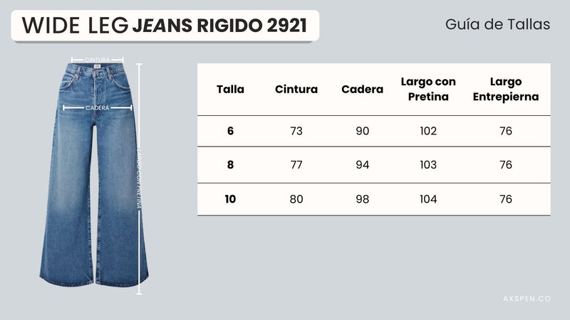 Tabla de tallajes para Jean Axspen Wide Leg Ax-2921 beige Rigido