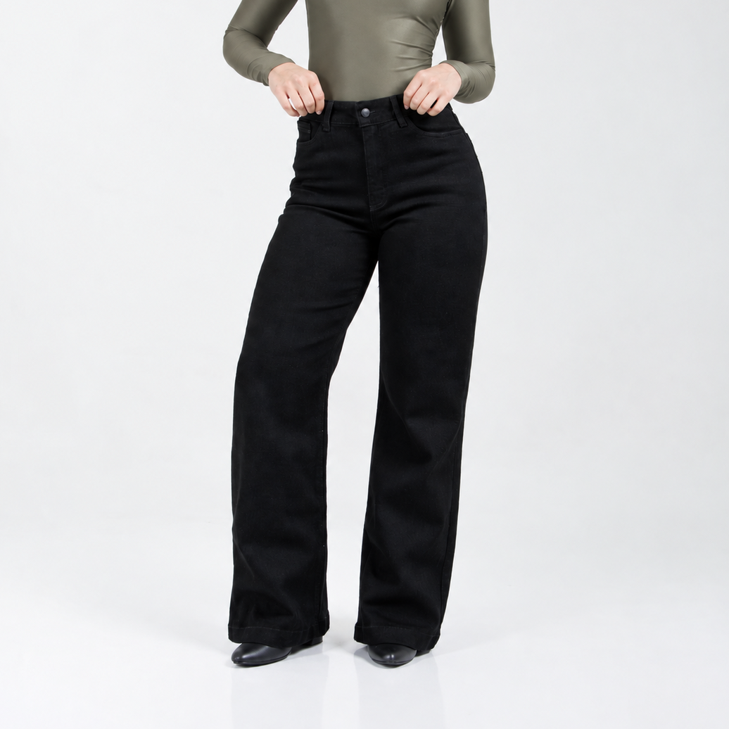 Jean Wide Leg Negro Basico Ax-3159 Rigido