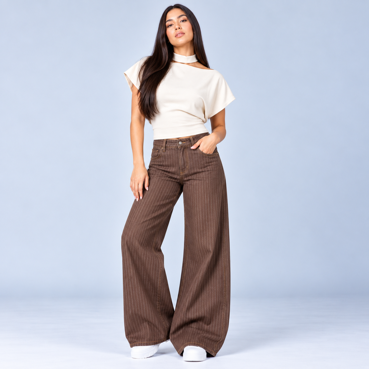 Jean Wide Leg Café Ax-3186 licrado Premium