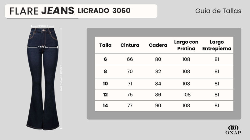 Tabla de tallajes para Pantalón Drill Flare Negro Ax-3060 Licrado