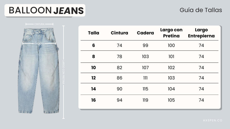 Tabla de tallajes para Jean Axspen Balloon Ax-2777