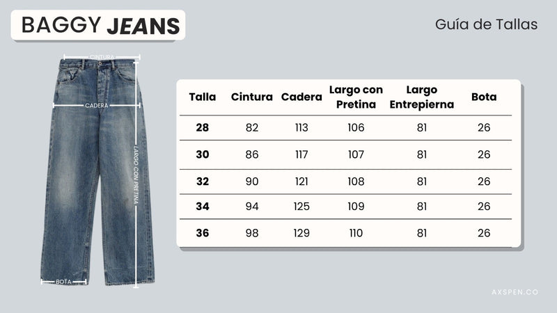 Tabla de tallajes para Jean Axspen Baggy H-208 Negro