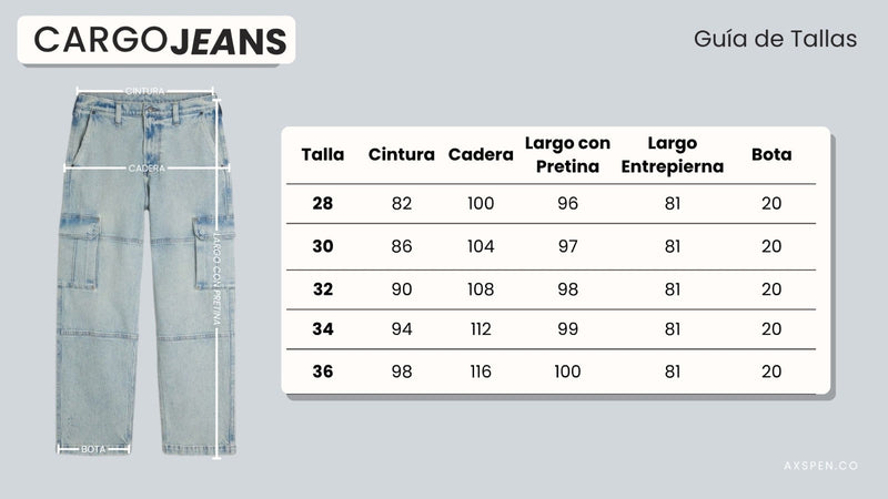Tabla de tallajes para Jean Axspen Cargo Hombre GY5194