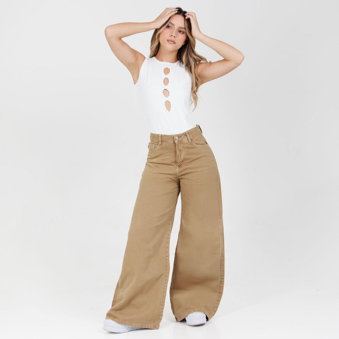 Jean Axspen Wide Leg Ax-2921 Camel Rigido