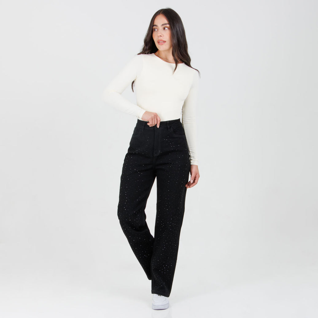 Jean Axspen Mom Fit Brillos  Ox-2899 Negro