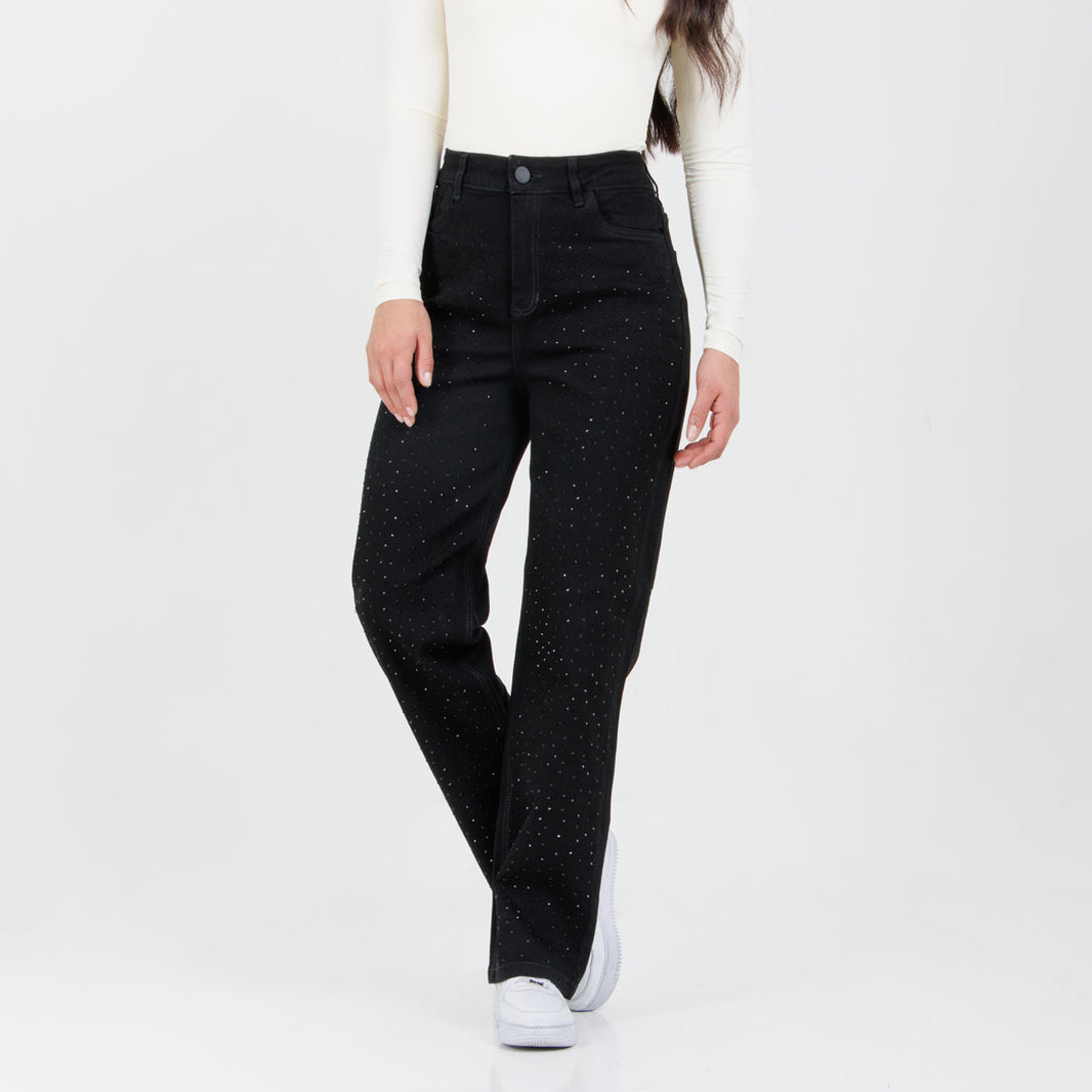Jean Axspen Mom Fit Brillos  Ox-2899 Negro