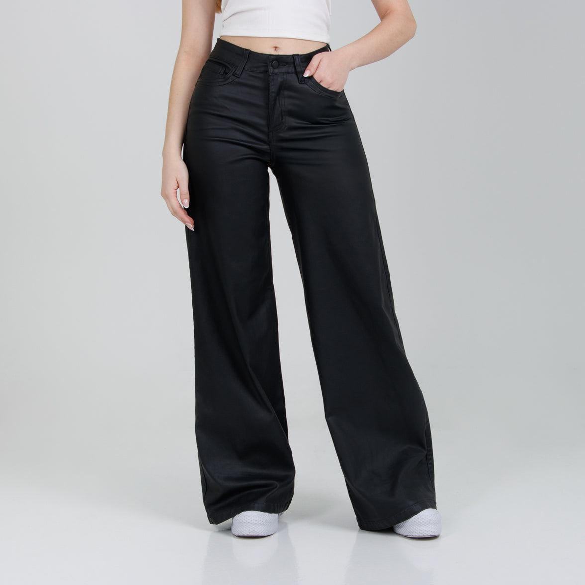 Wide Leg Efecto Piel Ax-2975 Negro