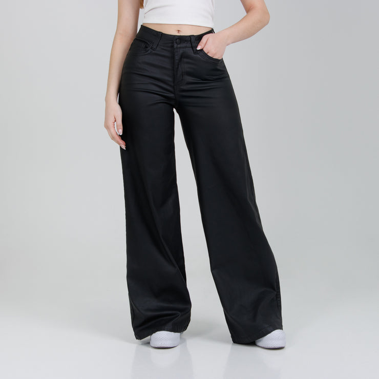 Pantalón Wide Leg Efecto Piel Ax-2872 Negro