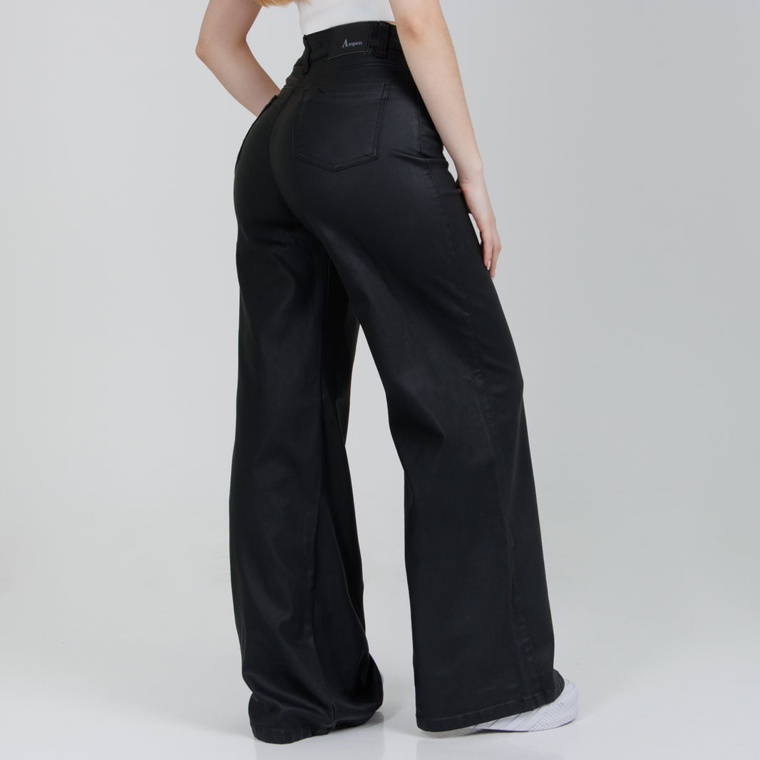 Pantalón Wide Leg Efecto Piel Ax-2872 Negro