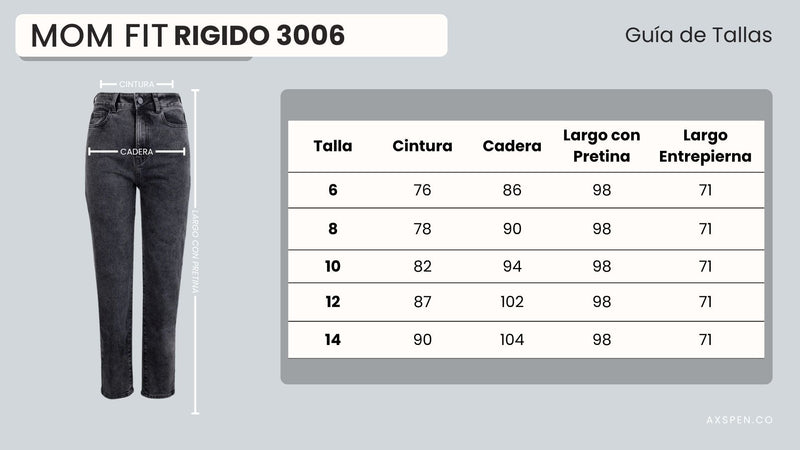 Tabla de tallajes para Jean Axspen Mom Fit Ax-3006 Rigido