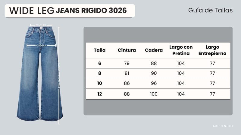 Tabla de tallajes para Jean Axspen Wide Leg Ax-3026 Rigido
