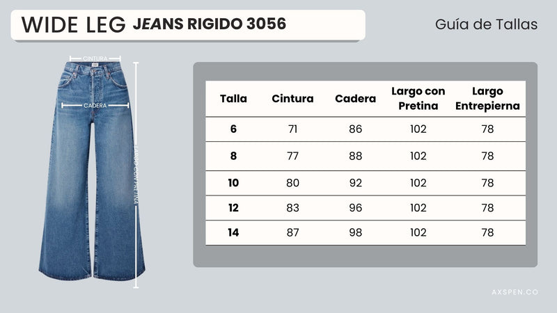 Tabla de tallajes para Jean Axspen Wide Leg  Ax-3056