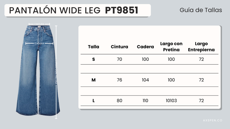 Tabla de tallajes para Pantalón Wide Leg PT9851