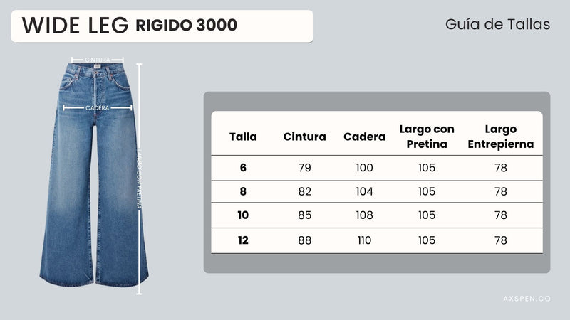 Tabla de tallajes para Jean Wide Leg Ax-3000  Rigido