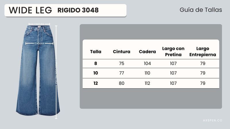 Tabla de tallajes para Jean Wide Leg  Ax-3048 Rigido
