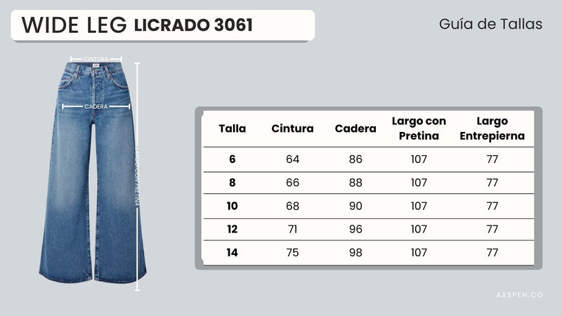 Tabla de tallajes para Jean Straight Ax-3061 licrado
