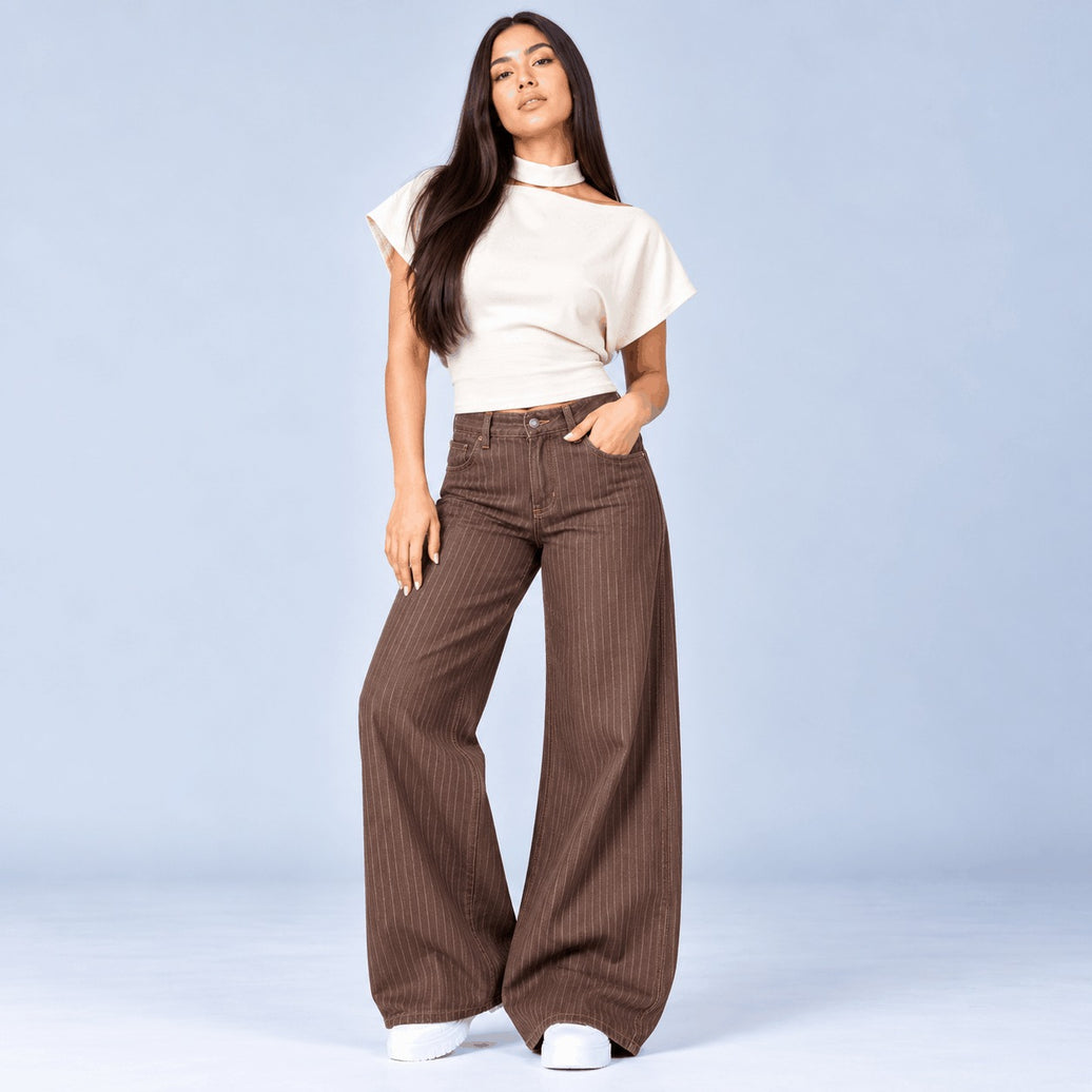 Jean Wide Leg Café Ax-3186 licrado Premium