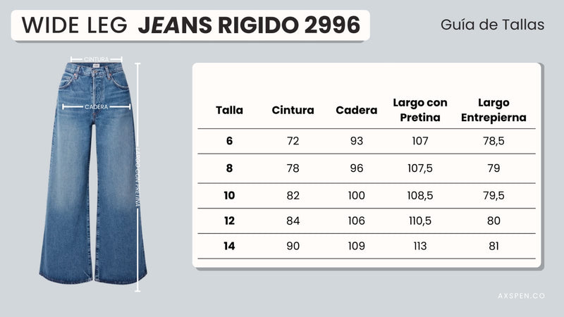 Tabla de tallajes para Jean Axspen Wide Leg Ax-2996 Rigido Brillos