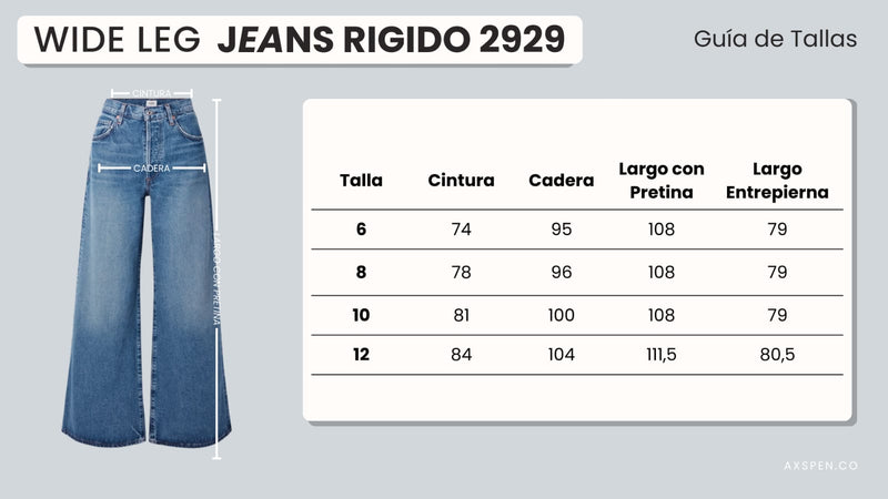 Tabla de tallajes para Jean Axspen Wide Leg Ax-2929 Rigido