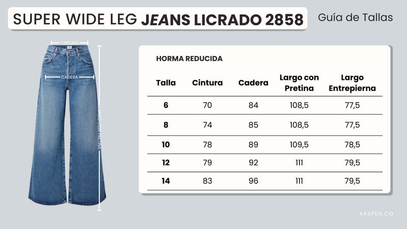 Tabla de tallajes para Jean wide leg Ax-2858 Licrado