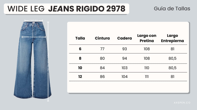 Tabla de tallajes para Jean wide leg AX 2978 Rígido