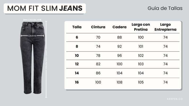 Tabla de tallajes para Jeans dama Mom Fit AX-2575