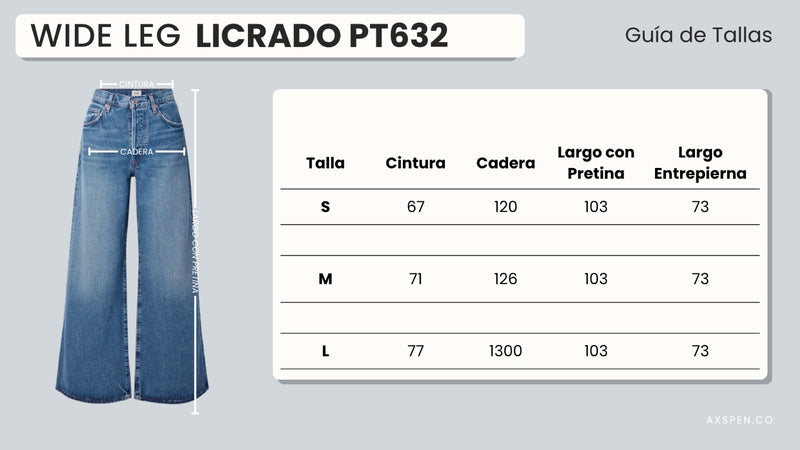 Tabla de tallajes para Pantalón Axspen PT632