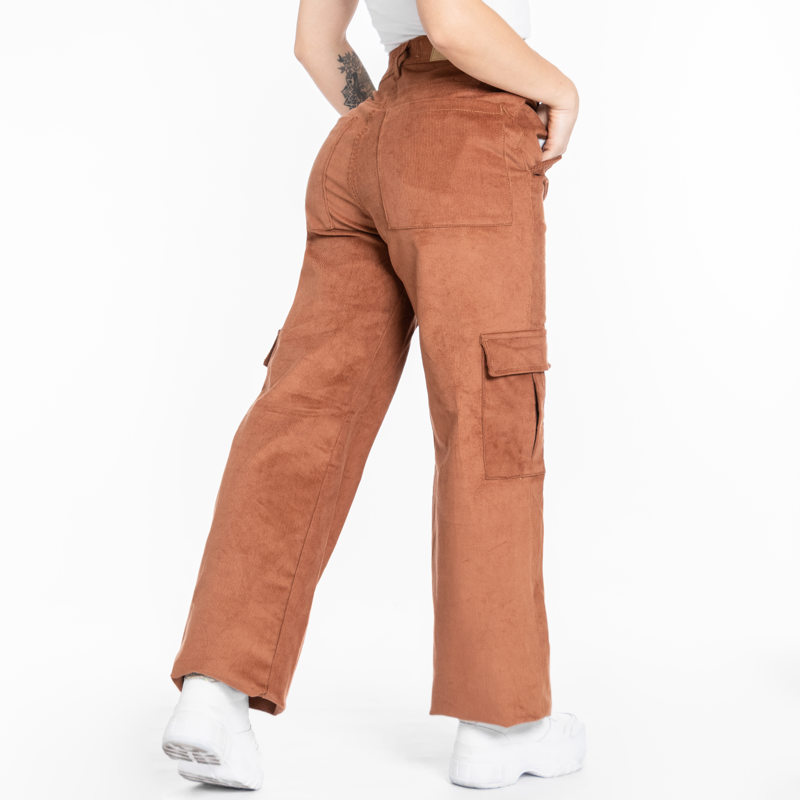 Pantalones cargo con bolsillo con solapa de pana, Moda de Mujer
